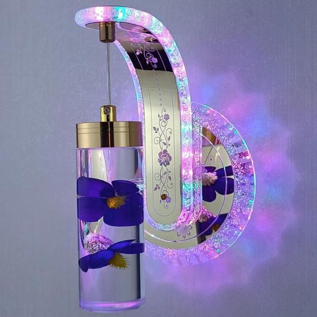 New Led Wall Light  Real flower Crystal Amber Bedside Wall Lamp