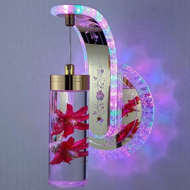 New Led Wall Light  Real flower Crystal Amber Bedside Wall Lamp