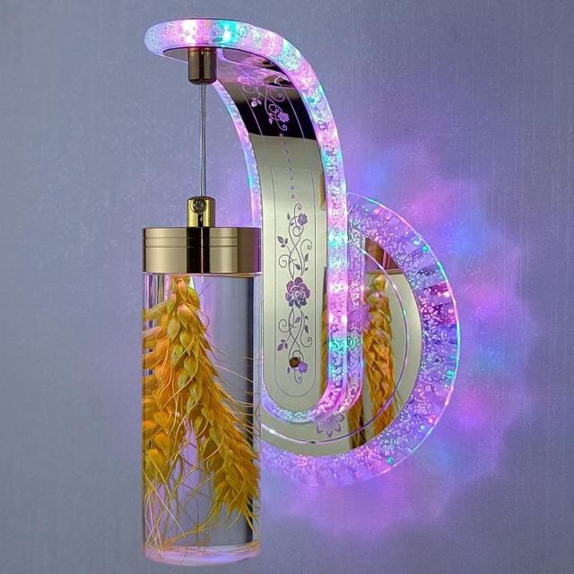 New Led Wall Light  Real flower Crystal Amber Bedside Wall Lamp