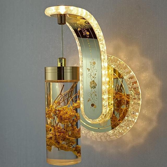 New Led Wall Light  Real flower Crystal Amber Bedside Wall Lamp