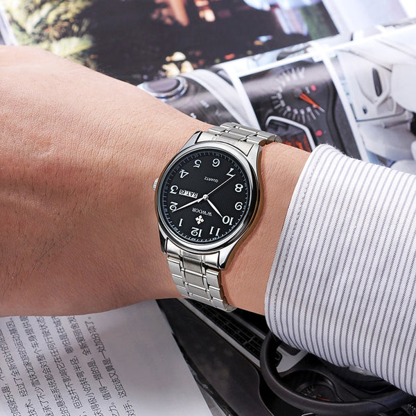 Reloj de pulsera de cuarzo informal para mujer, de acero inoxidable y plata