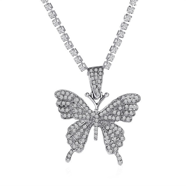 Punk Cuban Double Layer Big Butterfly Pendant Necklace