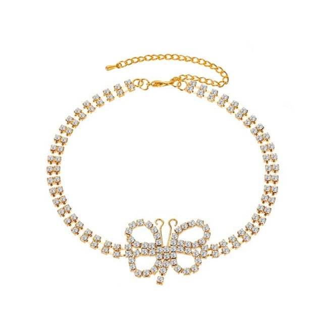 Punk Cuban Double Layer Big Butterfly Pendant Necklace