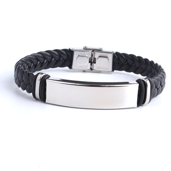 Brazalete y pulsera de cuero con grabado personalizado de sésamo negro