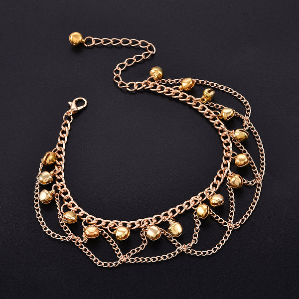 Tobillera de cadena de metal dorado con sonido de campanas y borlas de Gril