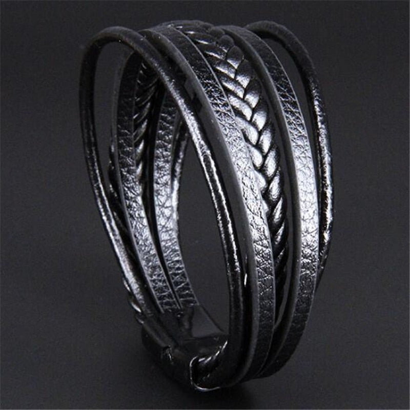 Braided Blue Color Leather Bracelets for Men