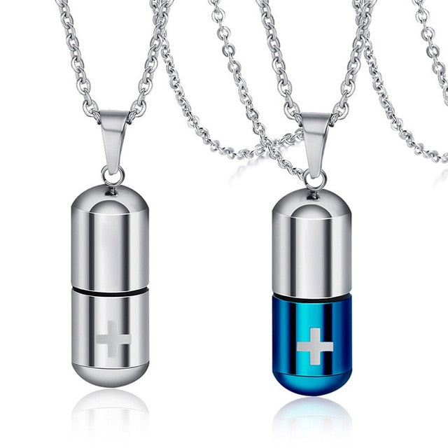 Hollow Pill Necklace for Men Women