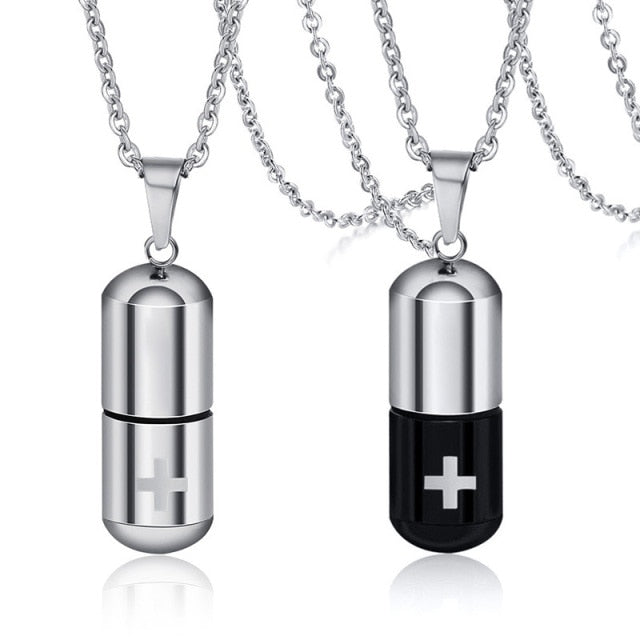 Hollow Pill Necklace for Men Women
