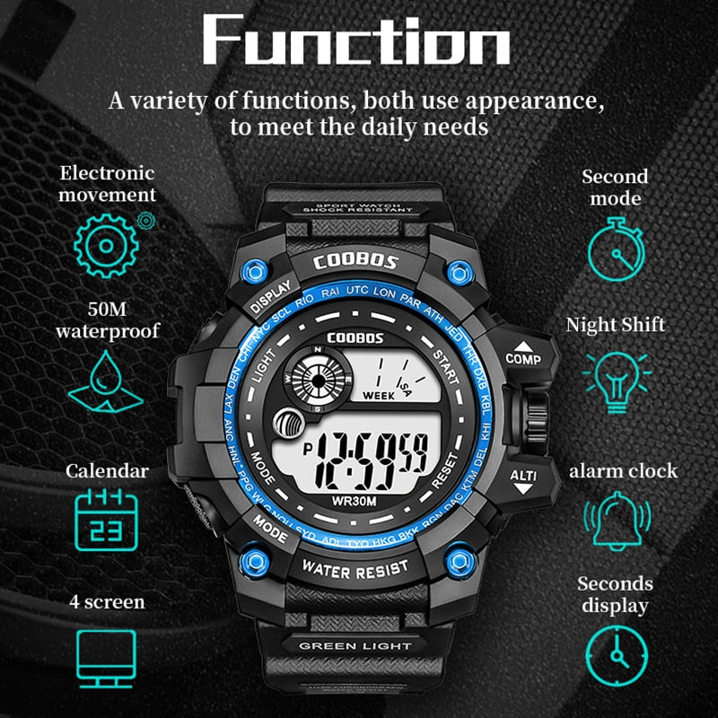 Boys Waterproof LED Cool Luminous Digital Watch