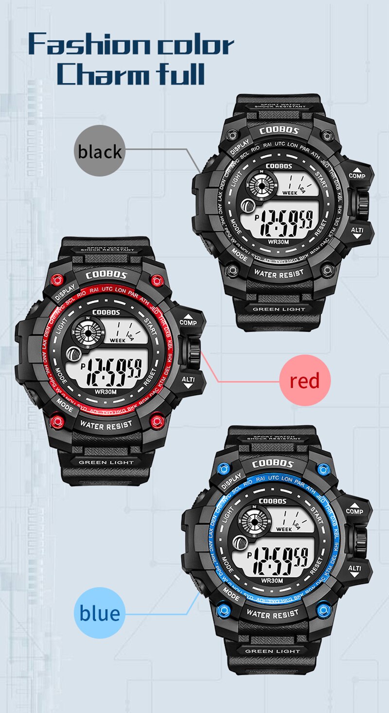 Boys Waterproof LED Cool Luminous Digital Watch