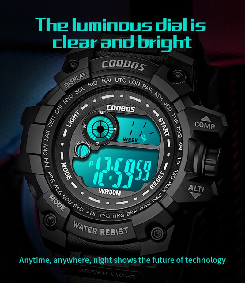 Boys Waterproof LED Cool Luminous Digital Watch