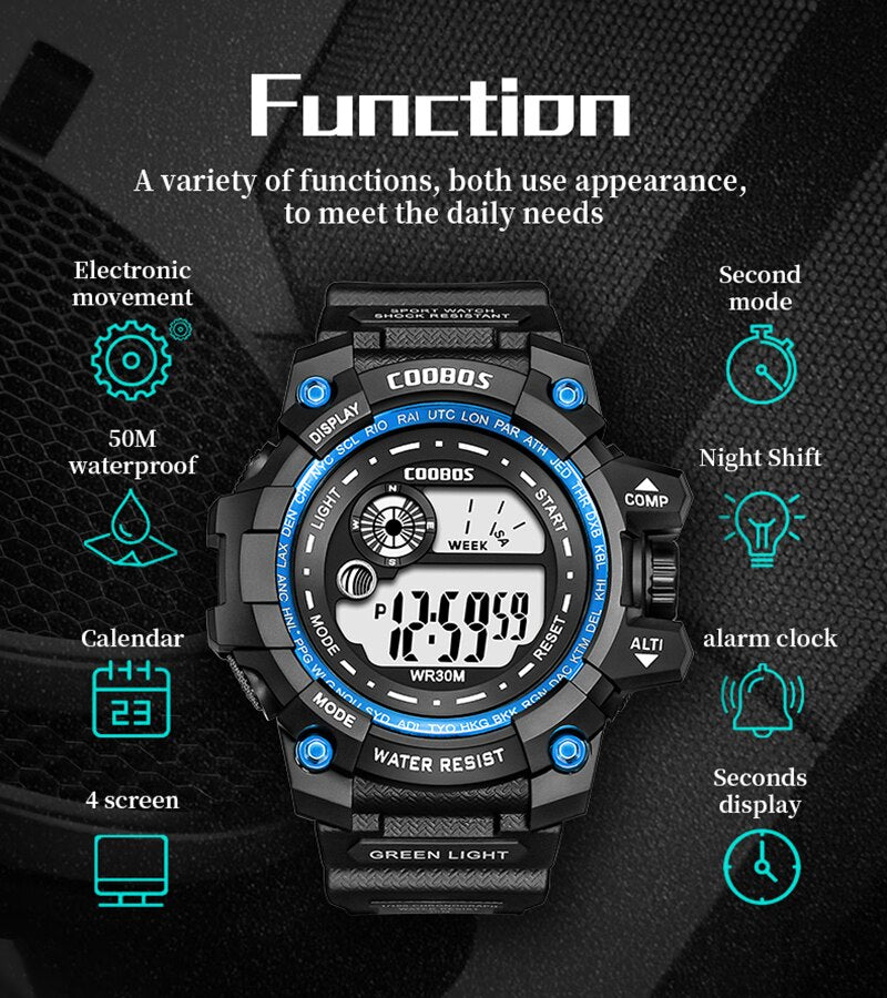 Boys Waterproof LED Cool Luminous Digital Watch