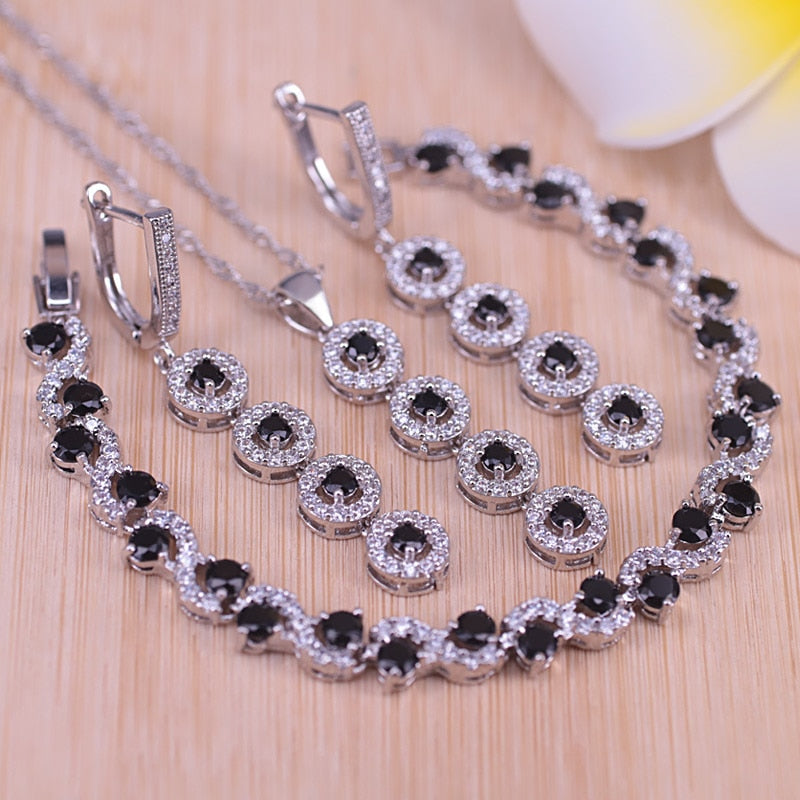 Lucky Colors Red Cubic Zirconia Silver Color Jewelry set