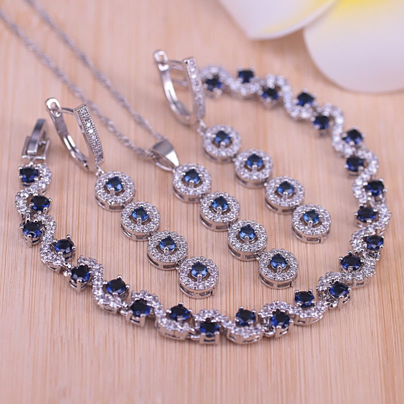 Lucky Colors Red Cubic Zirconia Silver Color Jewelry set