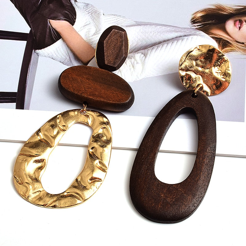 New Arrival Irregularly shaped wooden earring