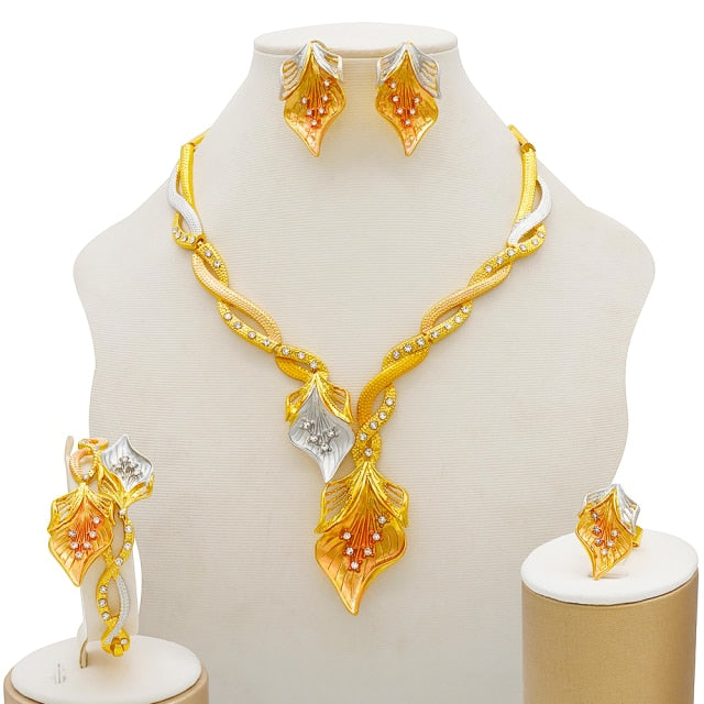 Dubai Nigeria Crystal Long tassel Necklace Sets