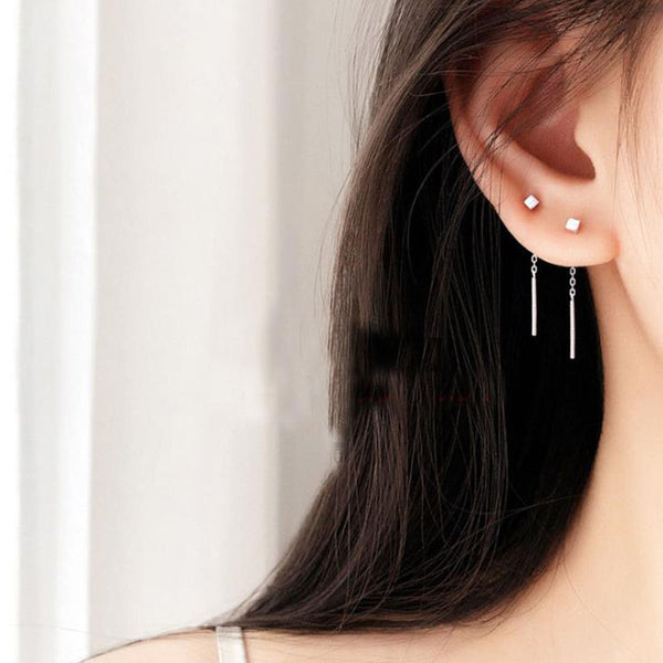 Geometric block Long Tassel Bar Drop Earrings