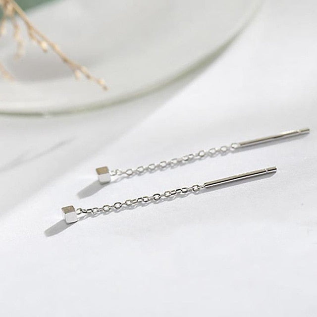 Geometric block Long Tassel Bar Drop Earrings