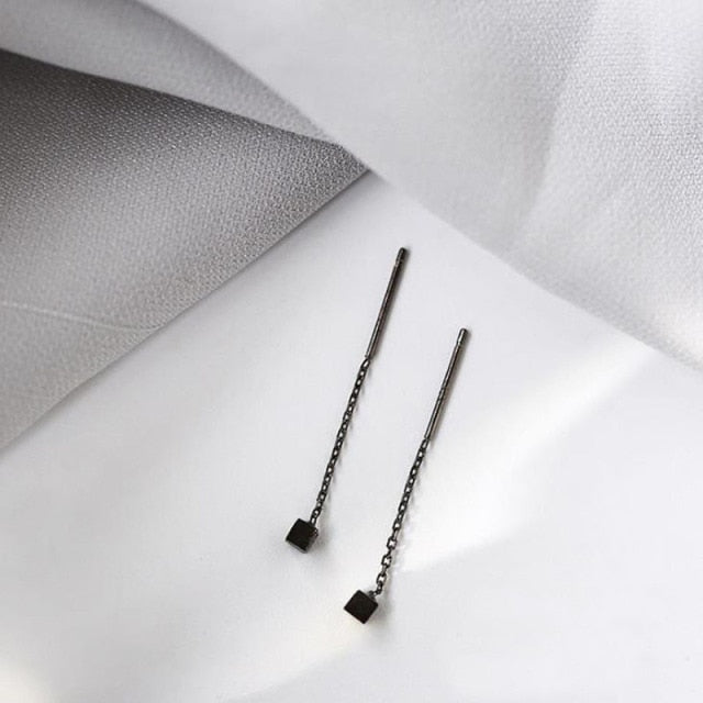 Geometric block Long Tassel Bar Drop Earrings