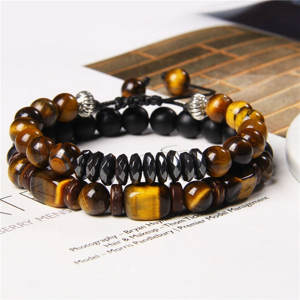 Pulseras de cuentas de piedra ojo de tigre rectangulares naturales