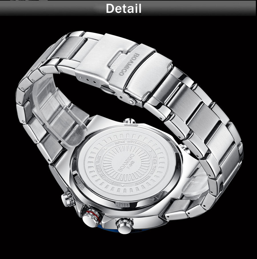 Mens Watches Stainless Steel  Luxury Sports men's digital analog blue Quartz Watch