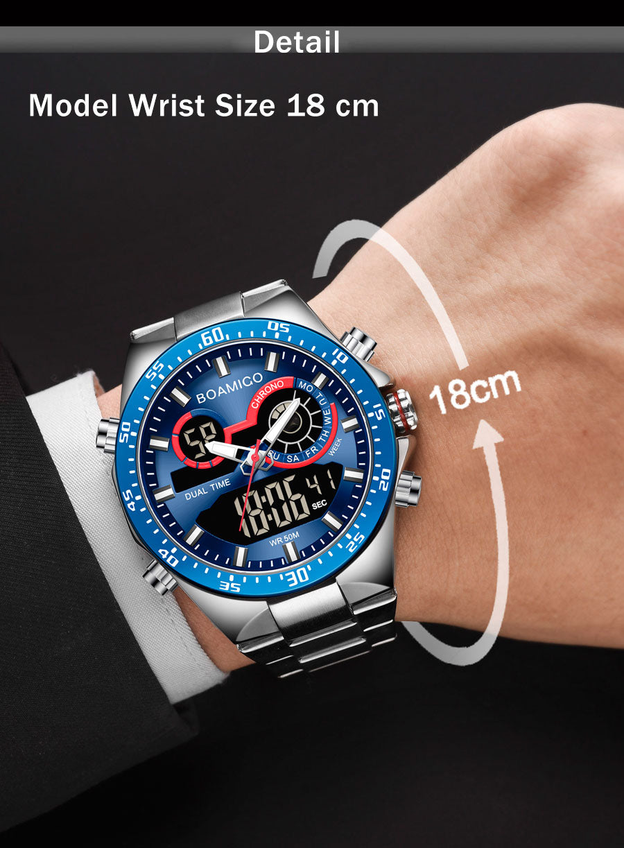 Mens Watches Stainless Steel  Luxury Sports men's digital analog blue Quartz Watch