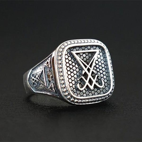 Gothic 316L Stainless Steel Sigil of Lucifer Signet Ring