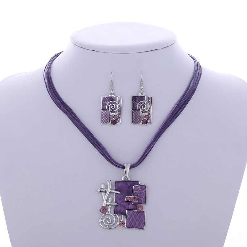 Multi Colors Geometry Choker Necklace Earrings Set