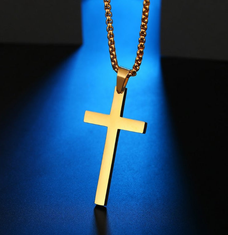 Stainless Steel Gold Necklace Cross Pendant