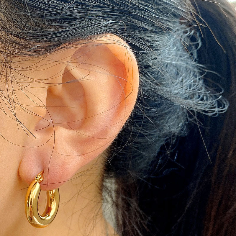 Surgical Steel Gold Tone Women Chunky Hoops Earrings