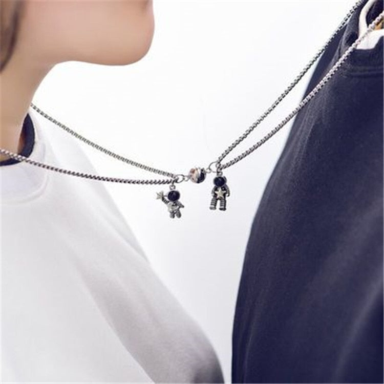 Magnetic  Astronaut Lovers Heart Pendant