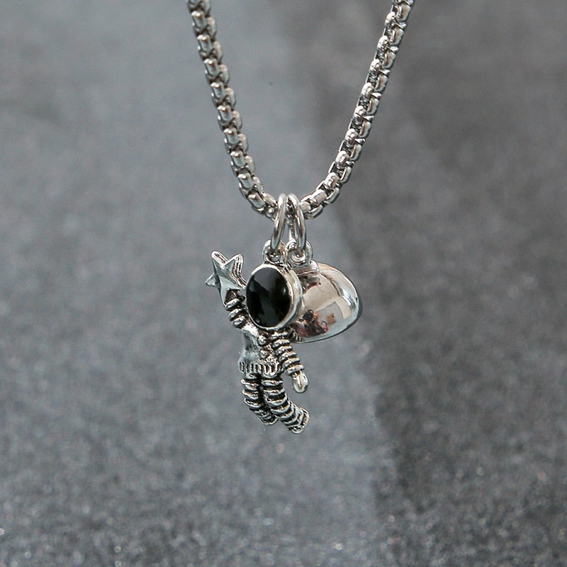 Magnetic  Astronaut Lovers Heart Pendant