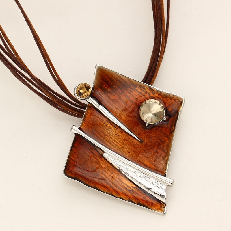 Leather Multi Ropes Geometry Pendant Necklaces Earrings Sets