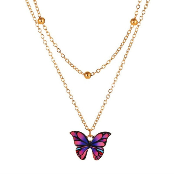Collar vintage con colgante de mariposa multicapa