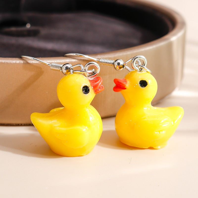 3D Cartoon Yellow Duck Earrings