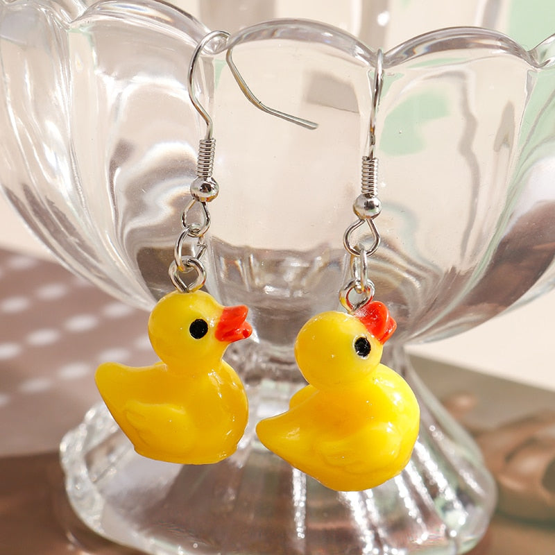 3D Cartoon Yellow Duck Earrings