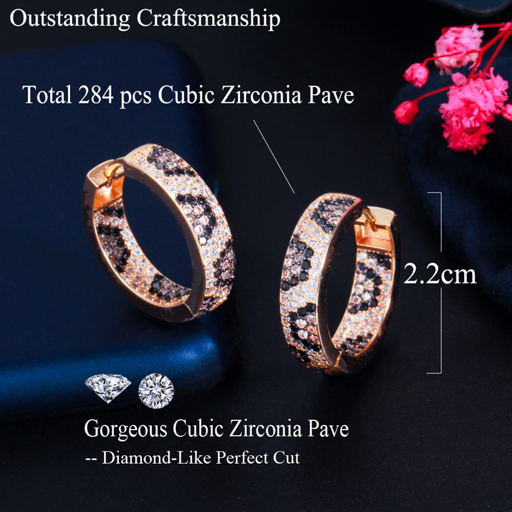 White Black CZ Zirconia Luxury Danquet Party Snake Leopard Hoop Earrings