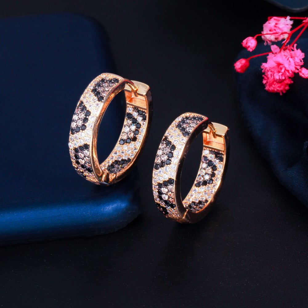 White Black CZ Zirconia Luxury Danquet Party Snake Leopard Hoop Earrings