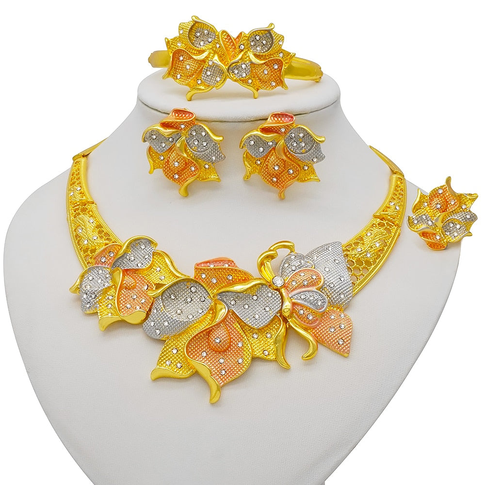 African Bridal  Necklace Bracelet earrings ring set