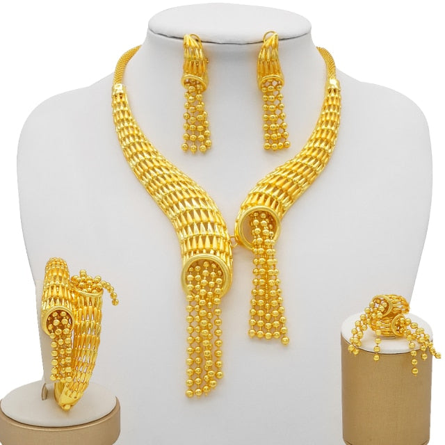 African Bridal  Necklace Bracelet earrings ring set