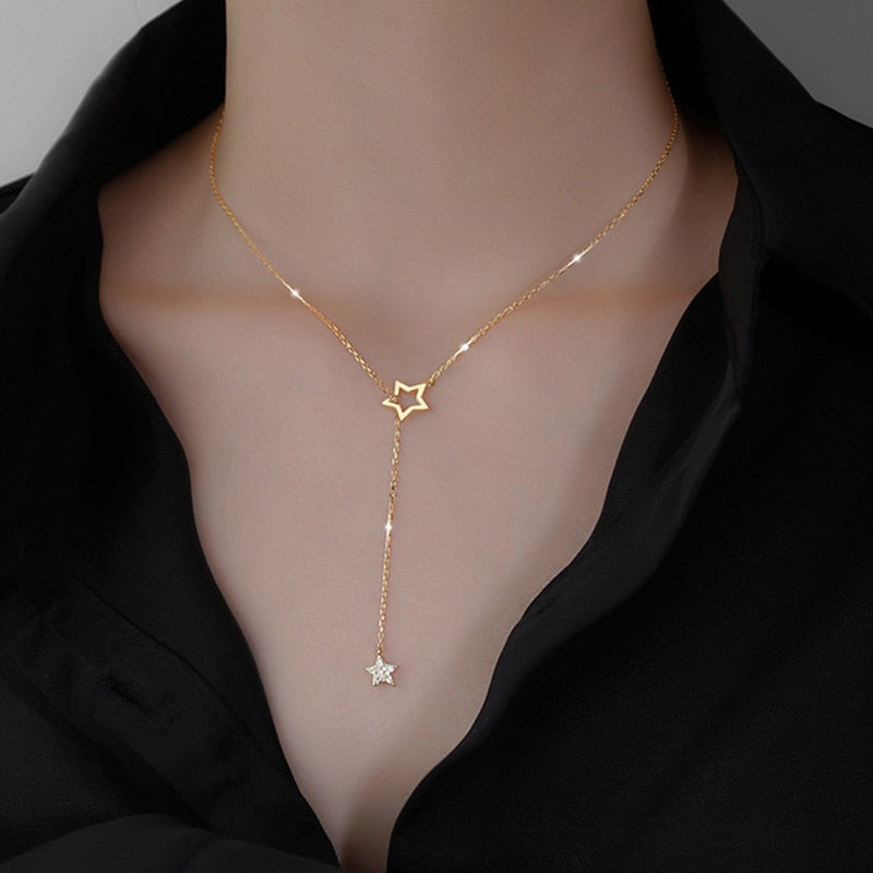 Hollow Moon Star Gold Silver Color Necklace