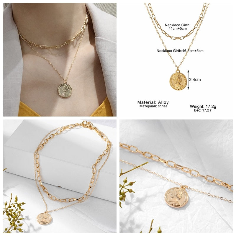 Punk Gold Layered Chain Snake Pendant Choker Necklace