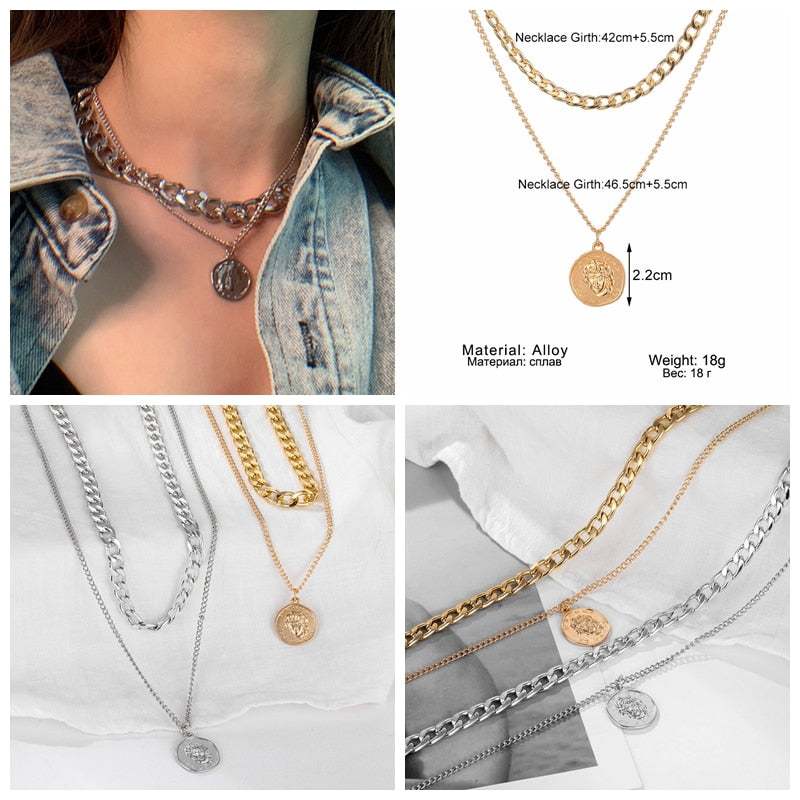 Punk Gold Layered Chain Snake Pendant Choker Necklace