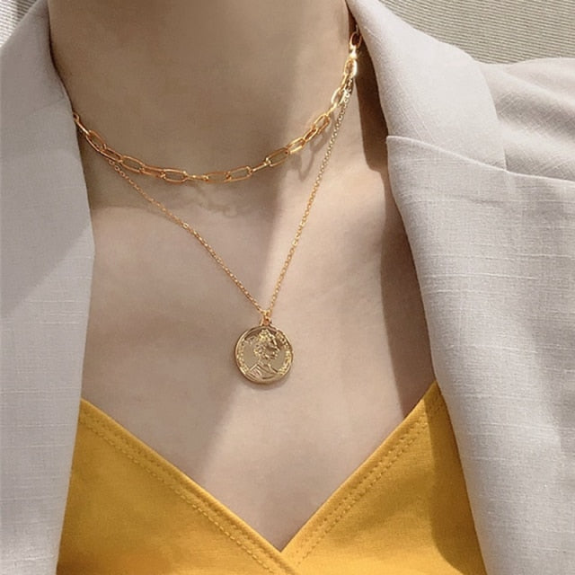 Punk Gold Layered Chain Snake Pendant Choker Necklace