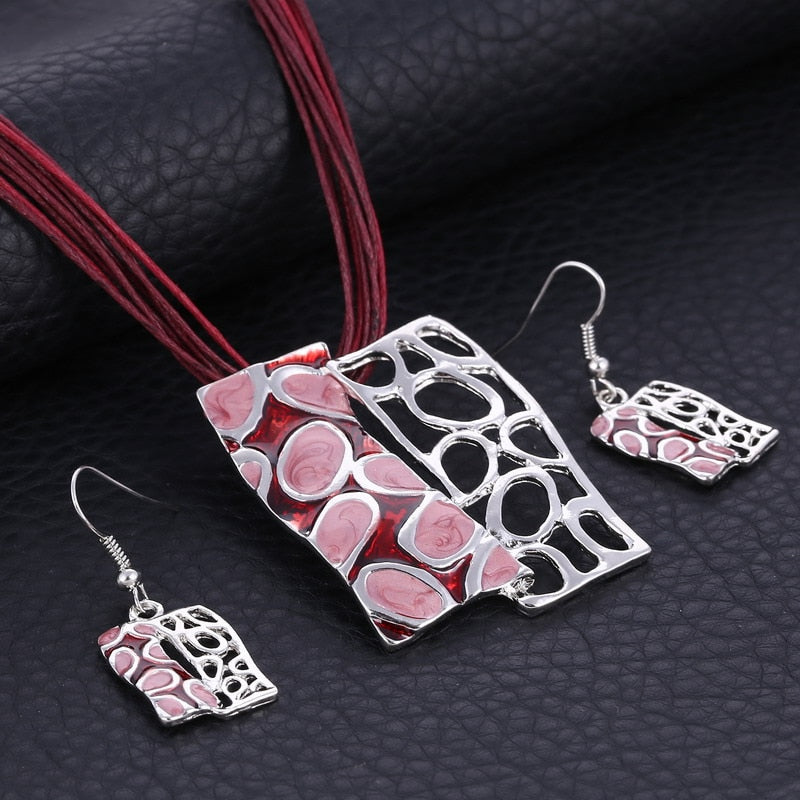 Blue Geometry Shape Pendant Necklace Earring Sets