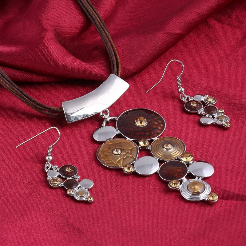 Blue Geometry Shape Pendant Necklace Earring Sets