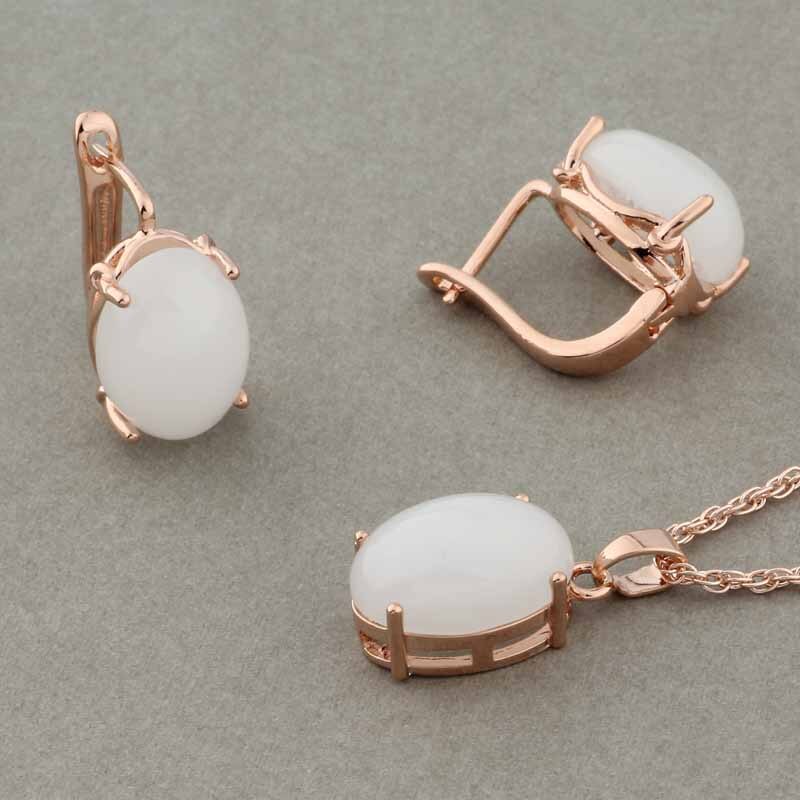Rose Gold Color Pendant Necklace and Earrings Fashion Jewelry Sets