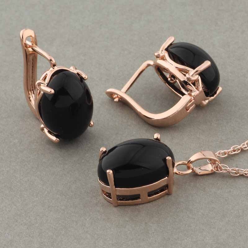 Rose Gold Color Pendant Necklace and Earrings Fashion Jewelry Sets