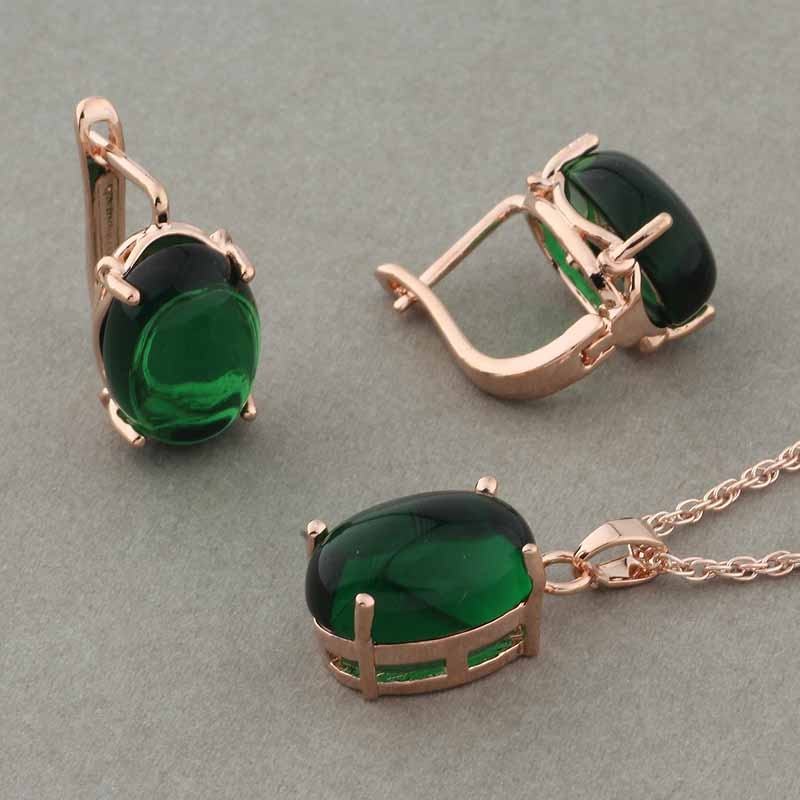 Rose Gold Color Pendant Necklace and Earrings Fashion Jewelry Sets
