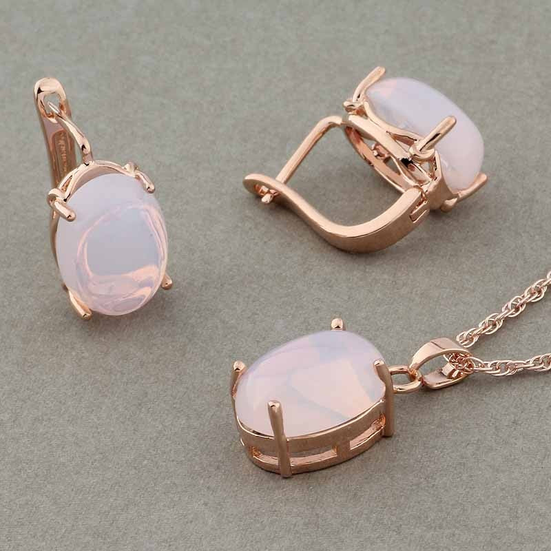 Rose Gold Color Pendant Necklace and Earrings Fashion Jewelry Sets